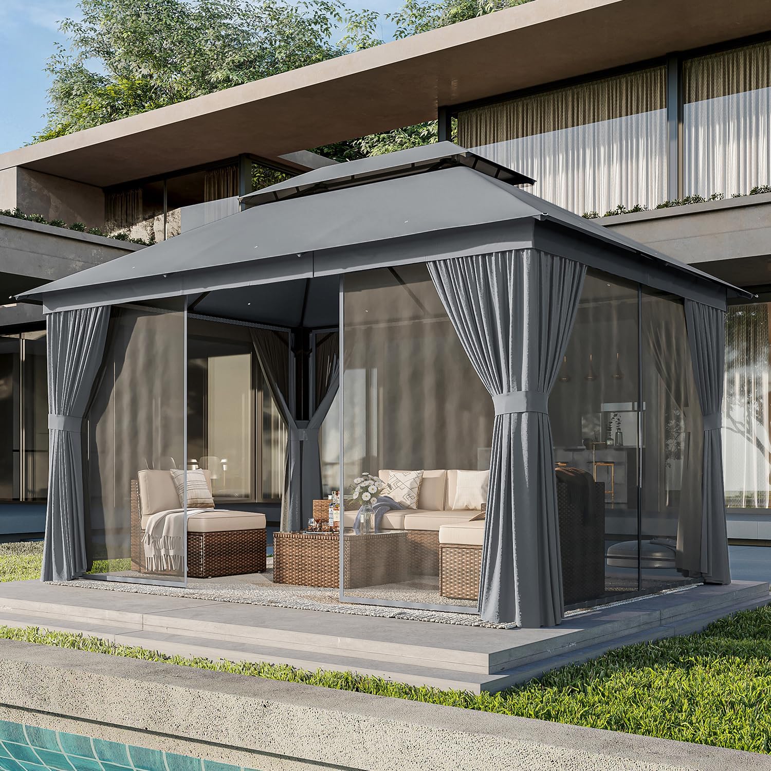 Soft Top Metal Frame Gazebo with Double Roofs