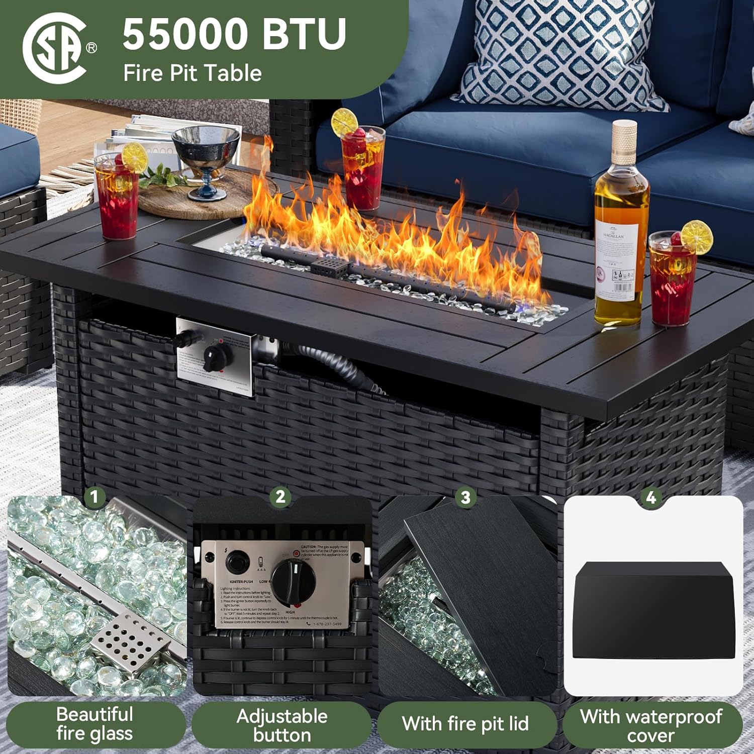 Wicker Sofa Set with 4'' Thickened Cushion