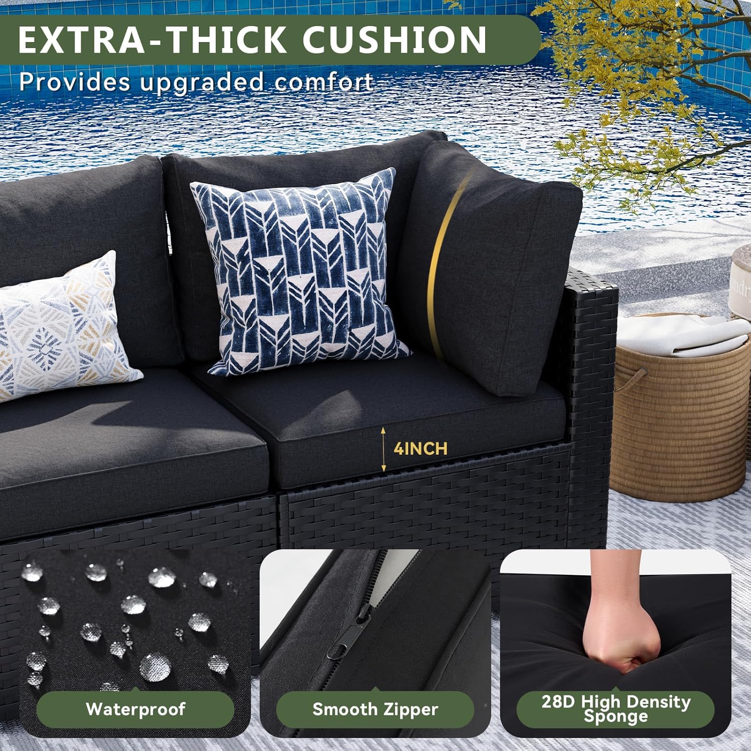 Wicker Sofa Set with 4'' Thickened Cushion