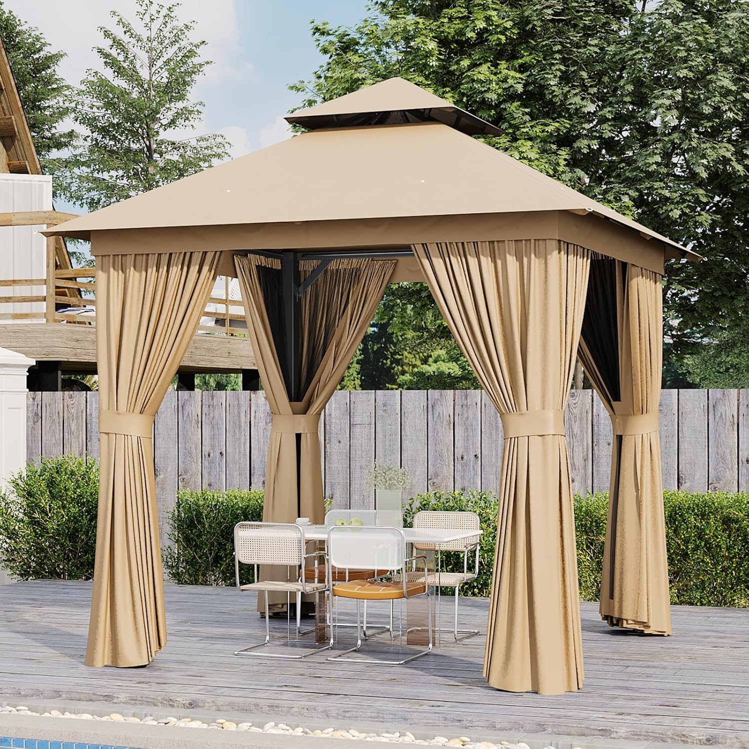 Soft Top Metal Frame Gazebo with Double Roofs