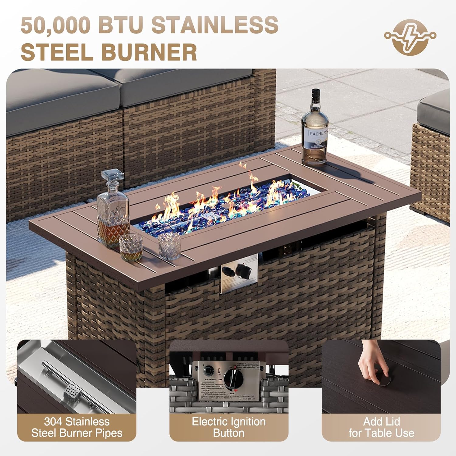 Aoxun Patio Furniture Set 7-Piece with Umbrella / Fire Pit