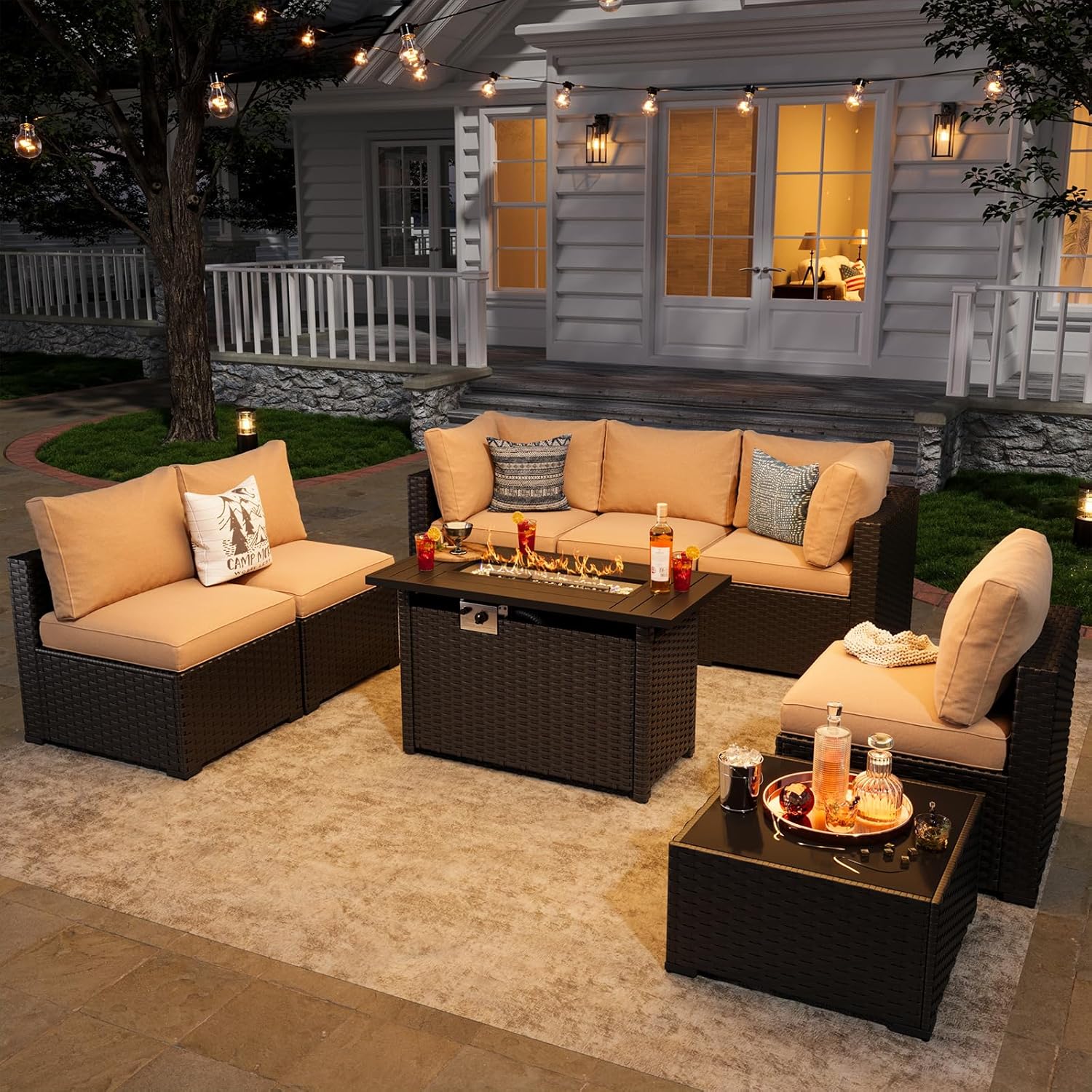 Wicker Sofa Set with 4'' Thickened Cushion