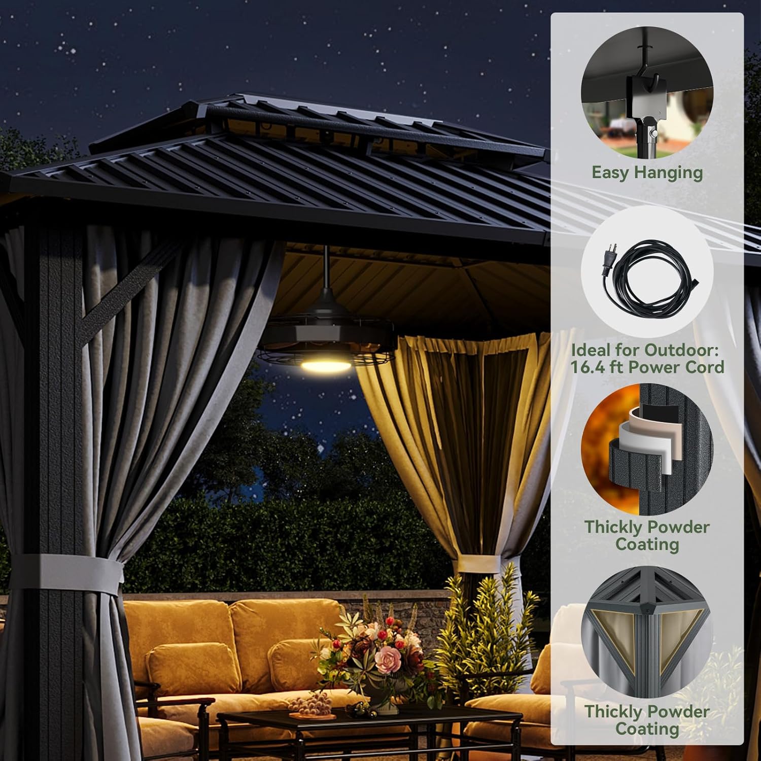 Classic Hardtop Gazebo with 20 inch Ceiling Fans and Lights