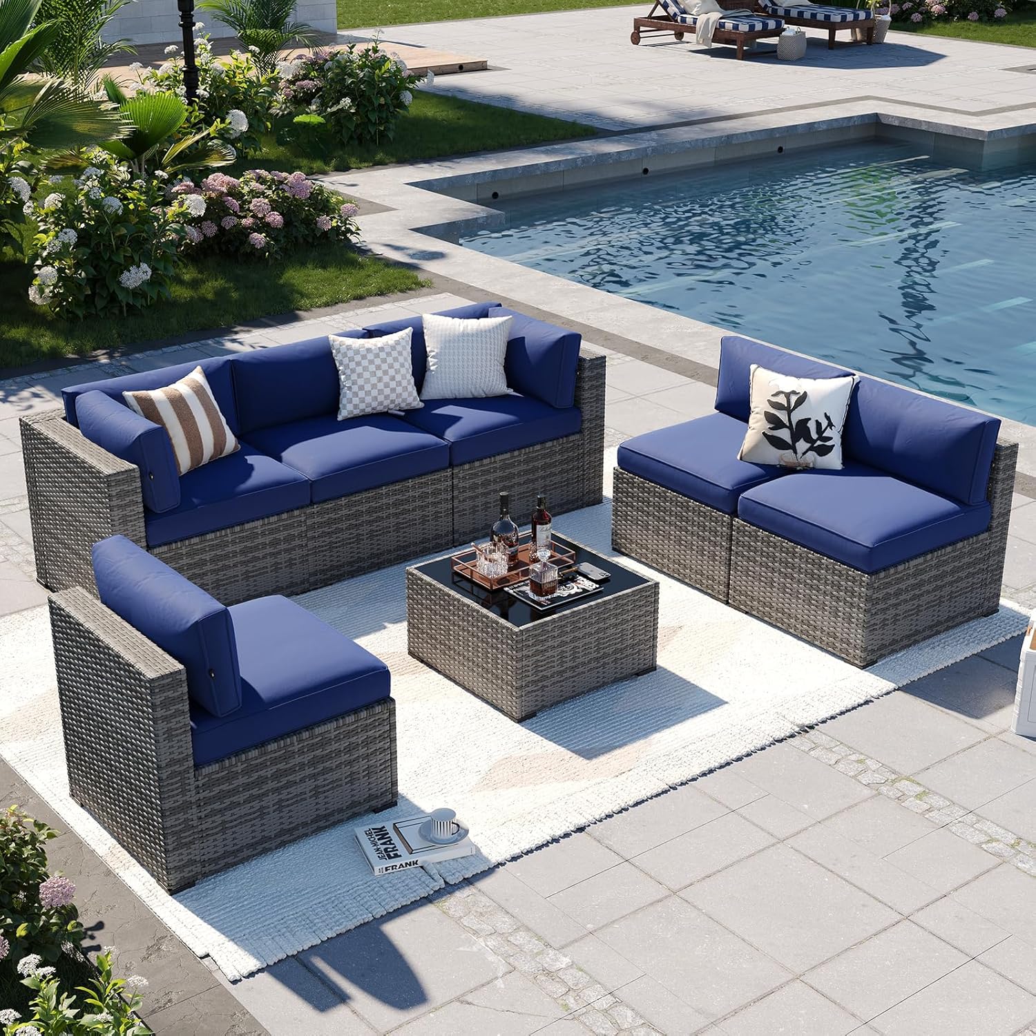 Aoxun Patio Furniture Set 7-Piece with Umbrella / Fire Pit
