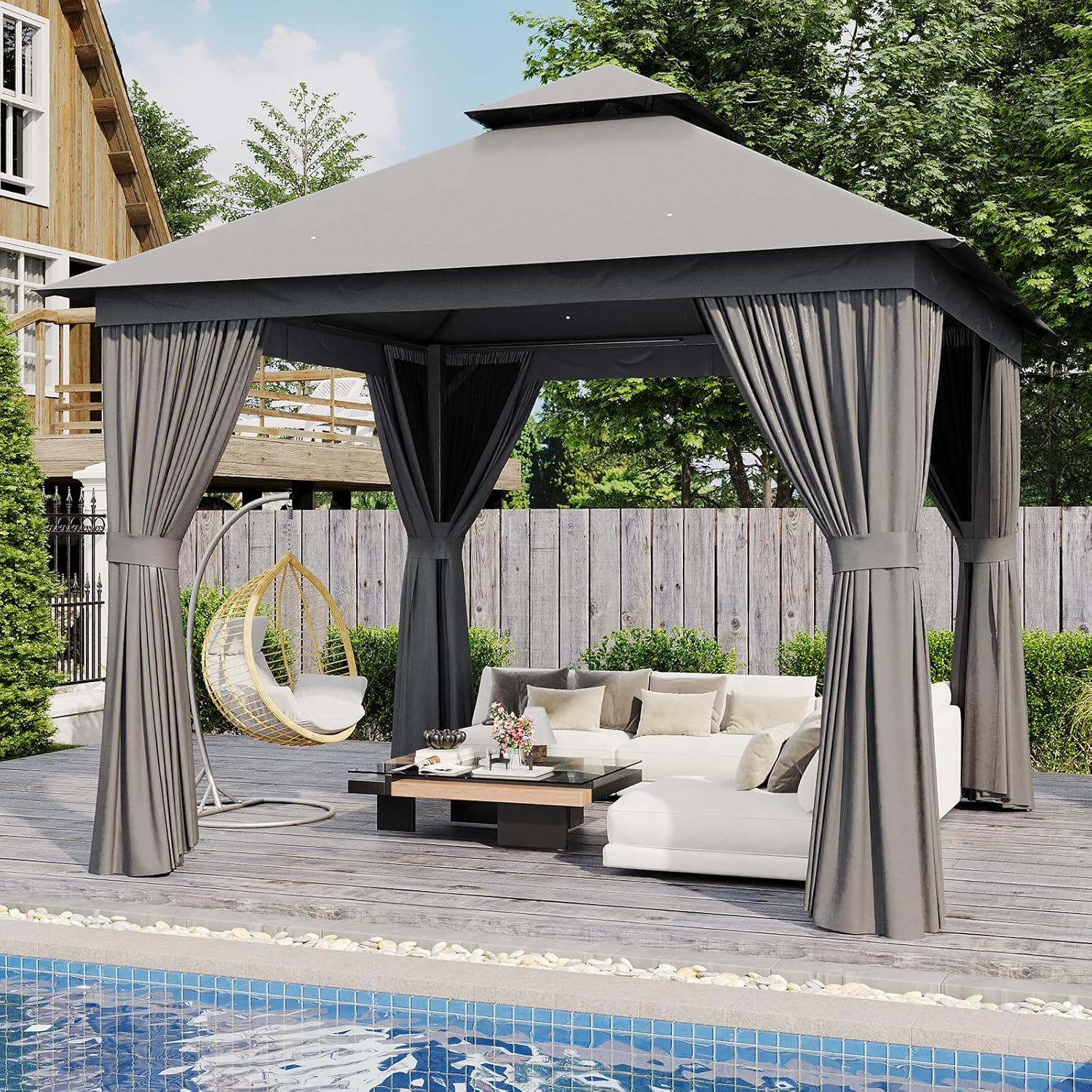 Soft Top Metal Frame Gazebo with Double Roofs