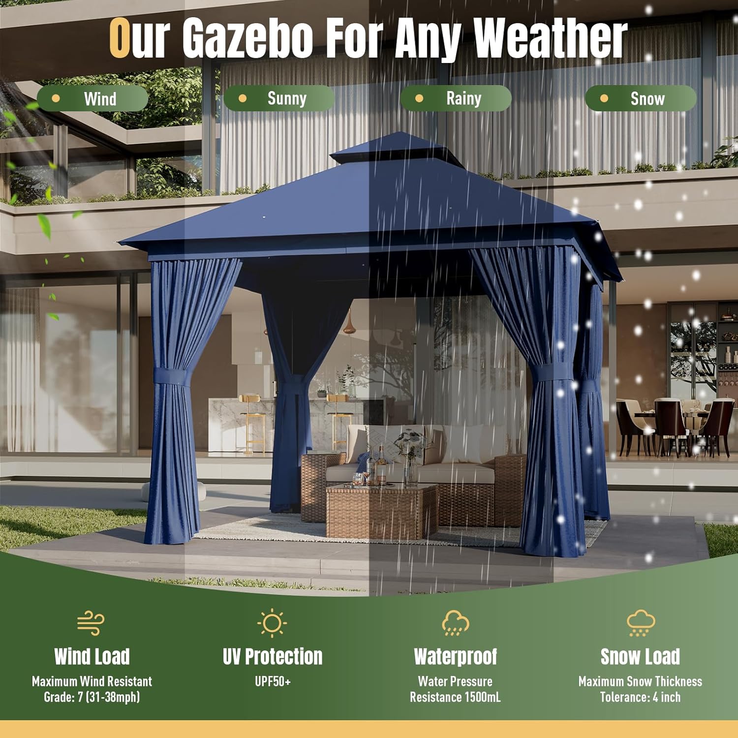 Soft Top Metal Frame Gazebo with Double Roofs