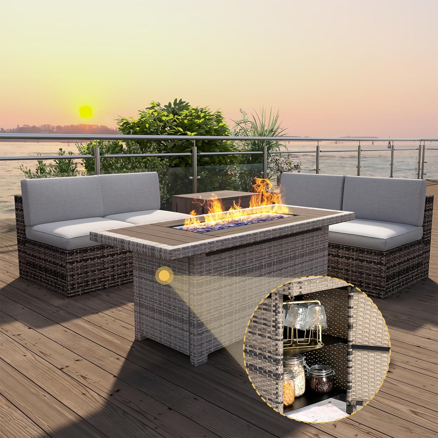 40" Wicker Propane Fire Pit Table, 50,000 BTU