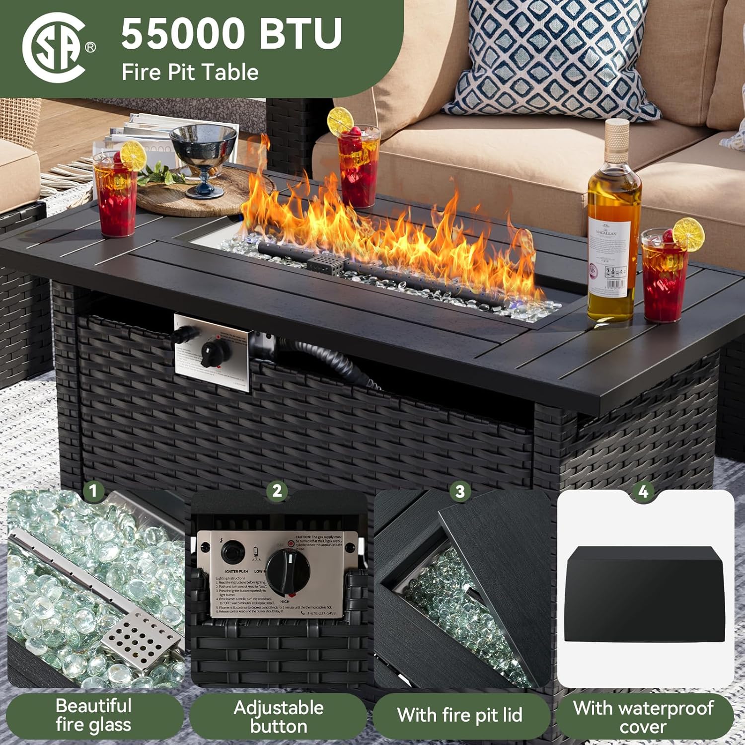 Wicker Sofa Set with 4'' Thickened Cushion