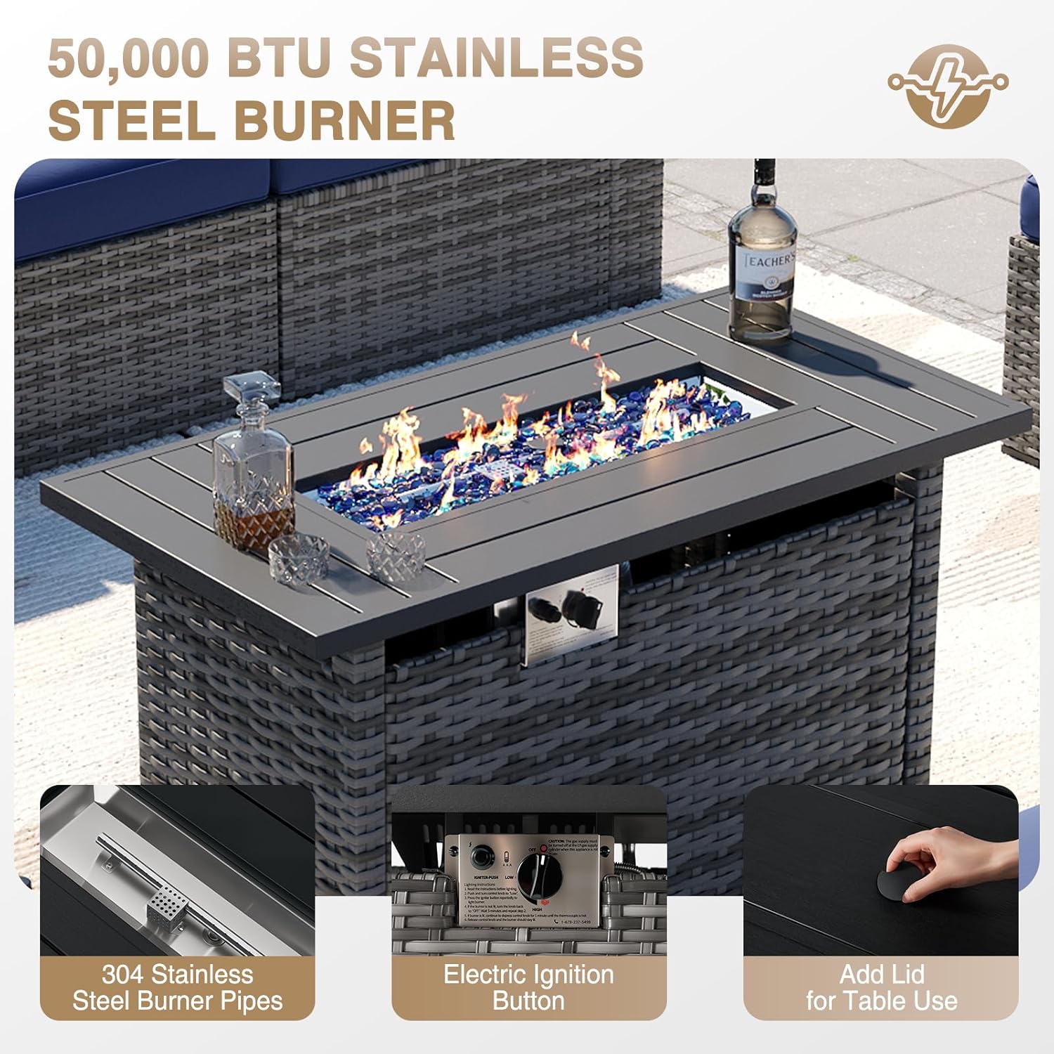 Aoxun Patio Furniture Set 7-Piece with Umbrella / Fire Pit