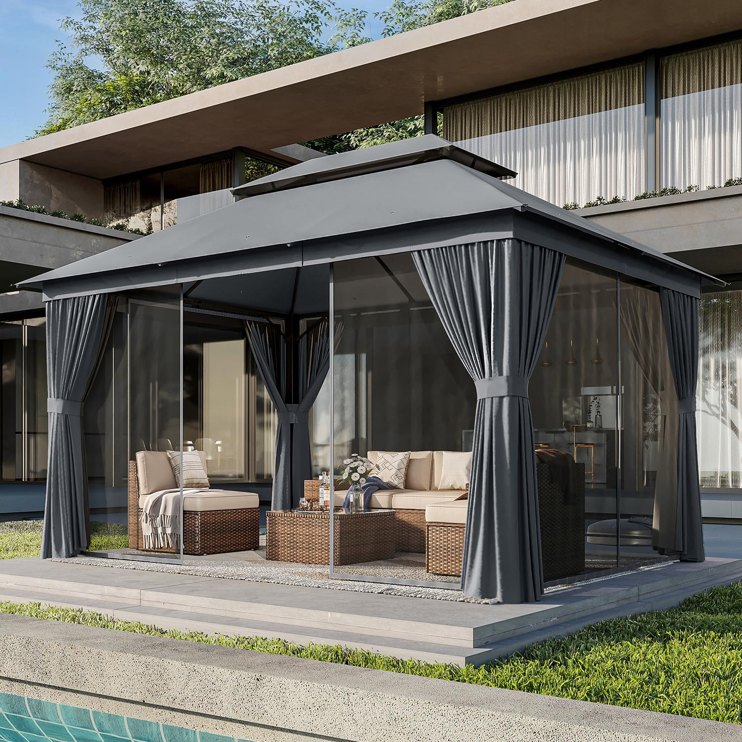 Soft Top Metal Frame Gazebo with Double Roofs