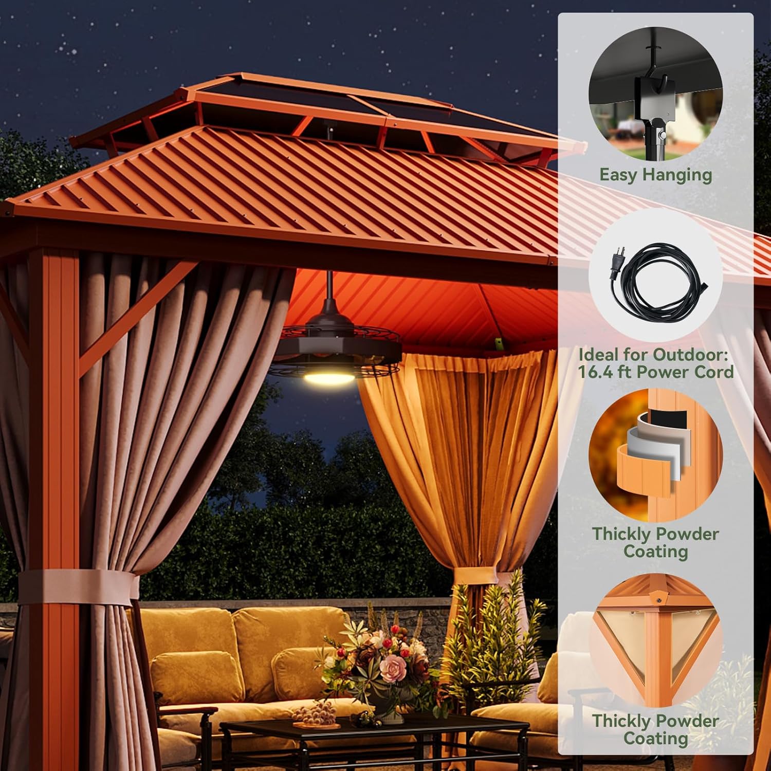 Classic Hardtop Gazebo with 20 inch Ceiling Fans and Lights