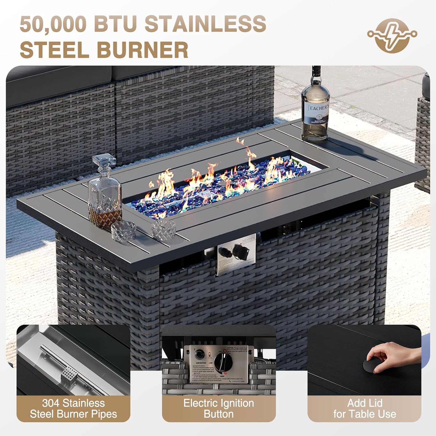 Aoxun Patio Furniture Set 7-Piece with Umbrella / Fire Pit