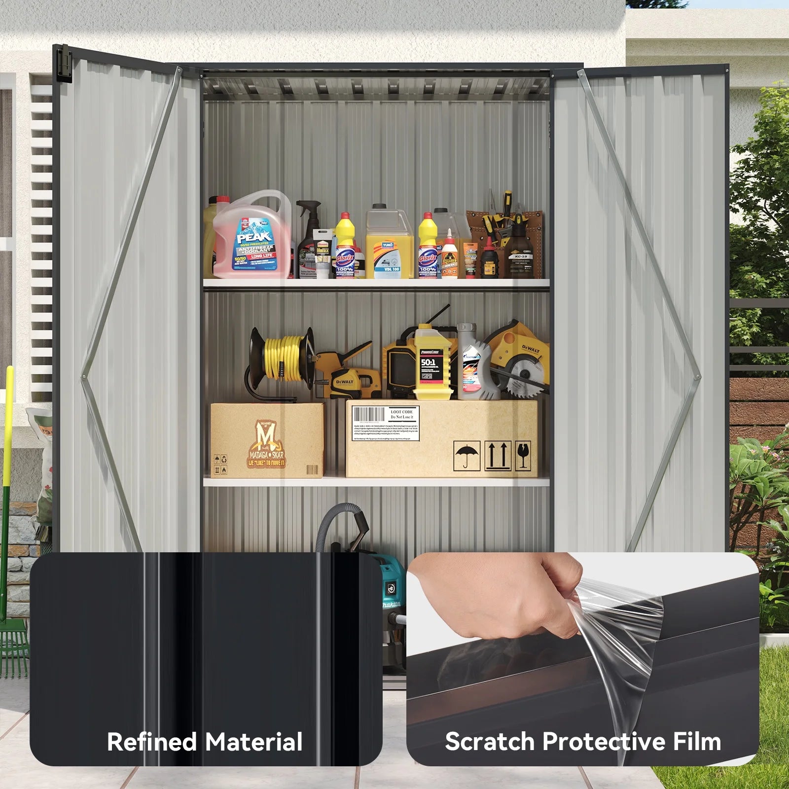 Aoxun 4x1.5 ft. Black Metal Storage Shed with 2 Shelves, Outdoor Waterproof Cabinet