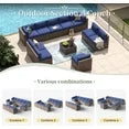 11 Piece Patio Furniture Set Wicker Rattan Patio Conversation Set Outdoor Sectional Sofa Set with Coffee Table and 4” Thickened Cushions, Blue(Waterproof Cover Included)