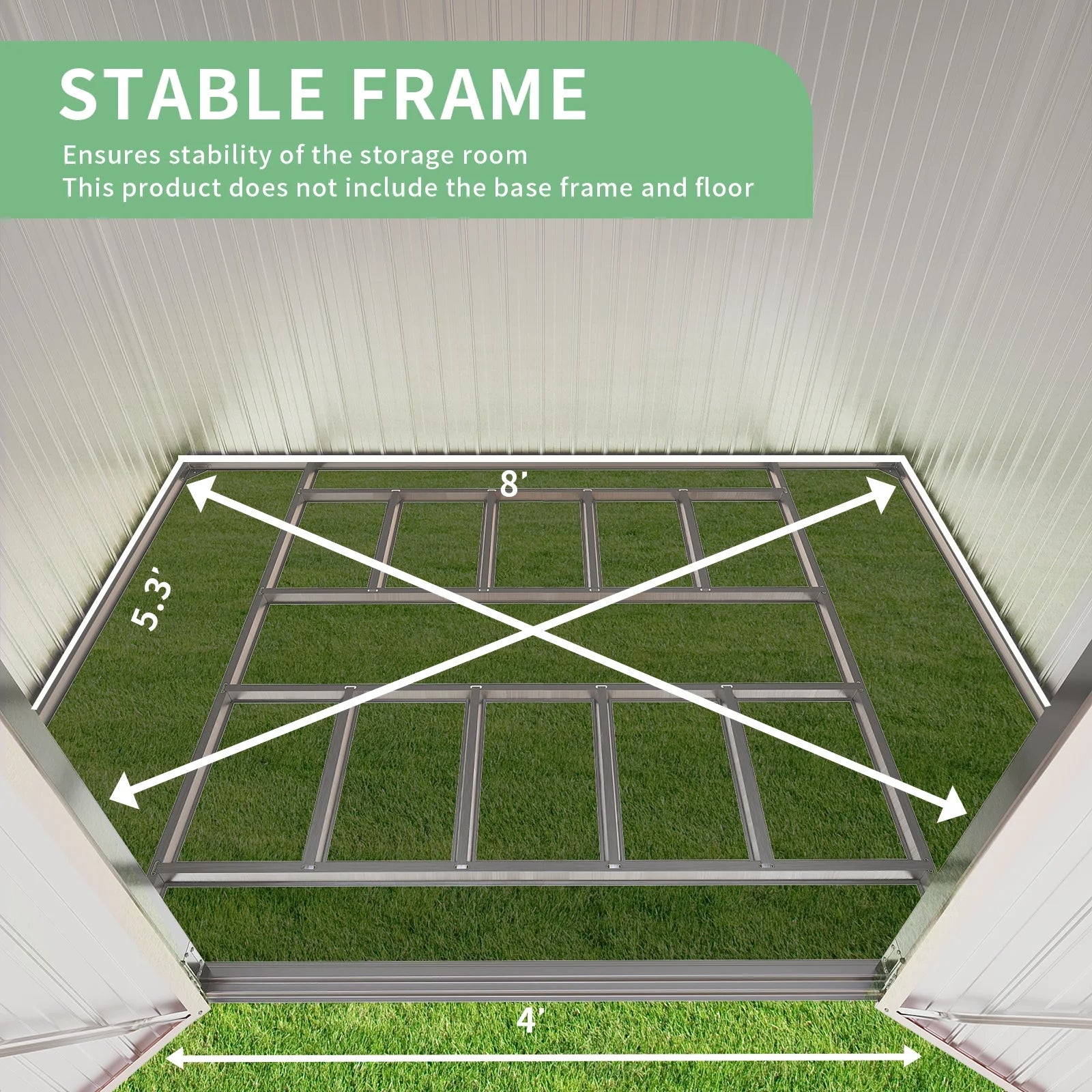 8.5' x 5.6' Outdoor Storage Shed with Base Frame, Metal Garden Shed with Door & Lock, Tool Storage Shed for Patio, Backyard(Floor not included)