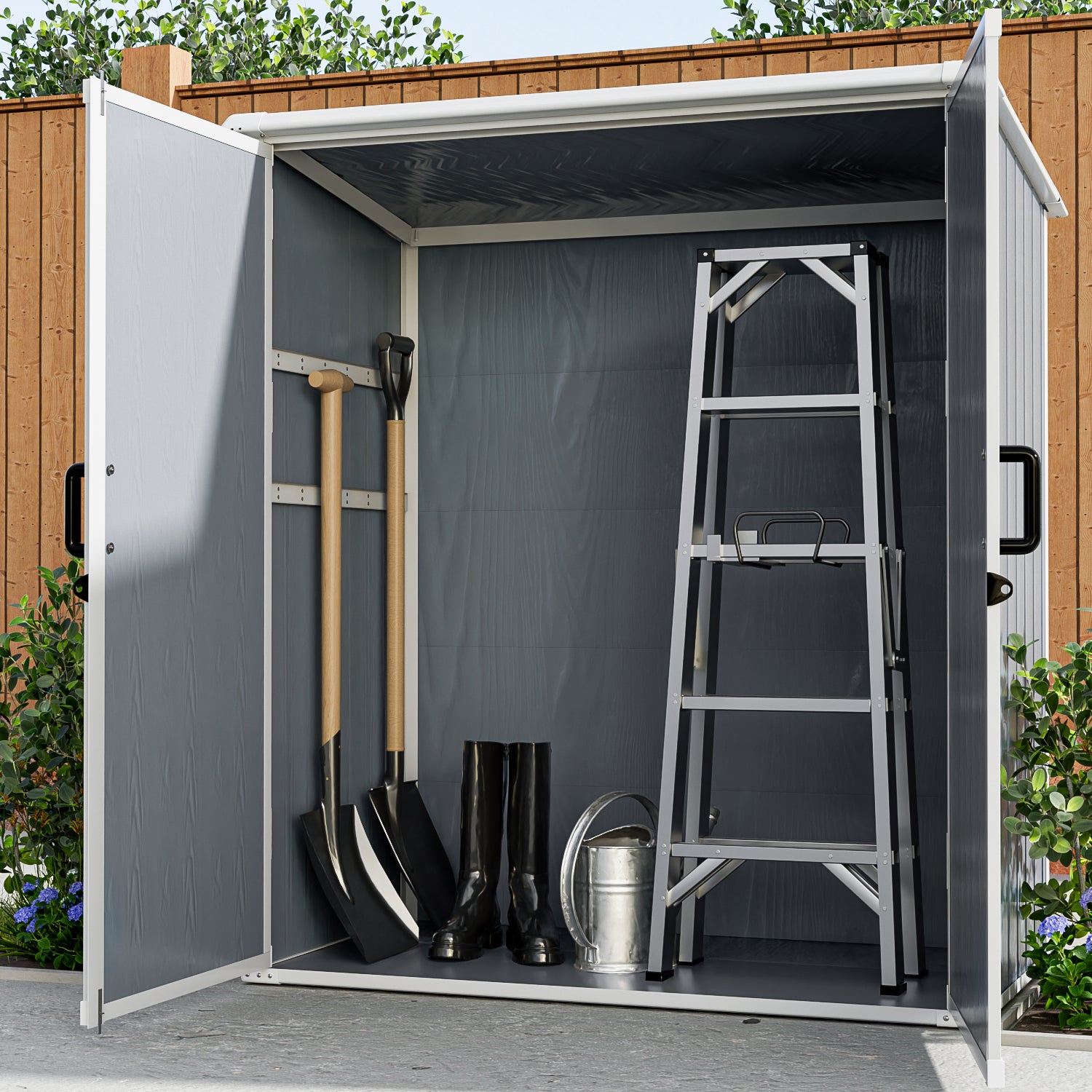 4.7’ x 2.7’ Resin Outdoor Storage Shed, with Lockable door, with Reinforced Floor, Waterproof, All-Weather for Backyard, Patio, Blue & Gray