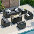 Clouddwell 8-Piece Patio Furniture Set With Fire Table On Sale, Black Rattan Wicker Outdoor Sectional Sofa Couch with Table Patio Conversation Set for Lawn& Backyard,Gray
