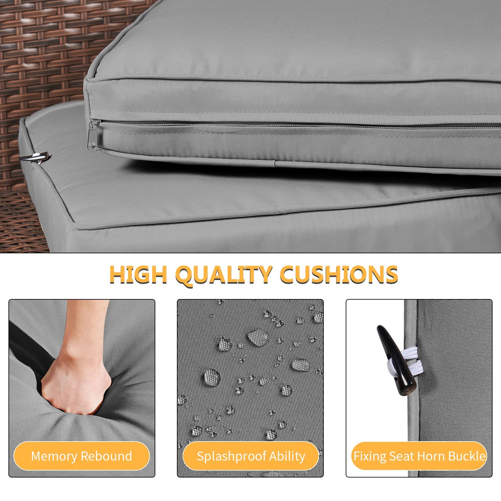 7 Pieces Outdoor Patio Furniture Sets with 44'' Fire Pit Table, PE Rattan Wicker Sectional Sofa with Coffee Table for Lawn, Backyard,Balcony, Gray