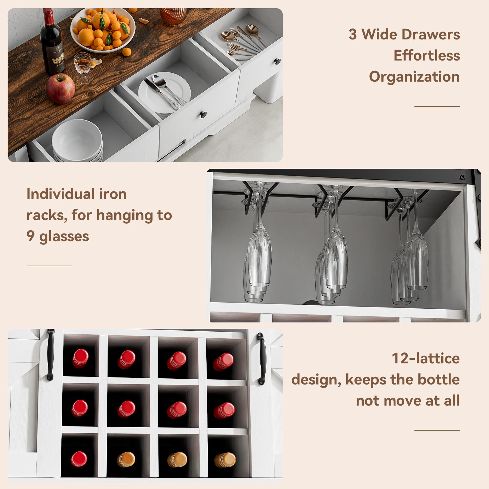 Sonegra Wood Farmhouse Bar Cabinets,Wine Cabinet with Sliding Barn Door,White