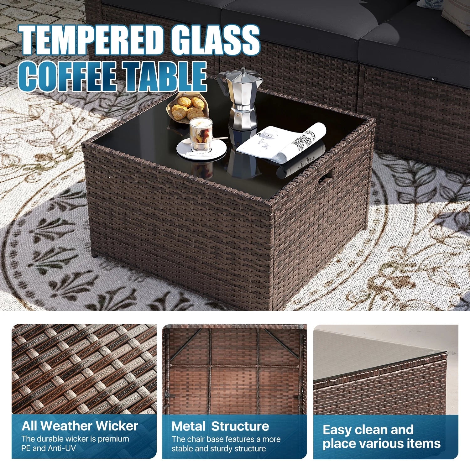 Sunmthink Patio Furniture Sets, 10-Piece Outdoor Patio Furniture with Thick Cushions, Wicker Outdoor Conversation Set and Waterproof Cover for Backyard, Poolside, Garden