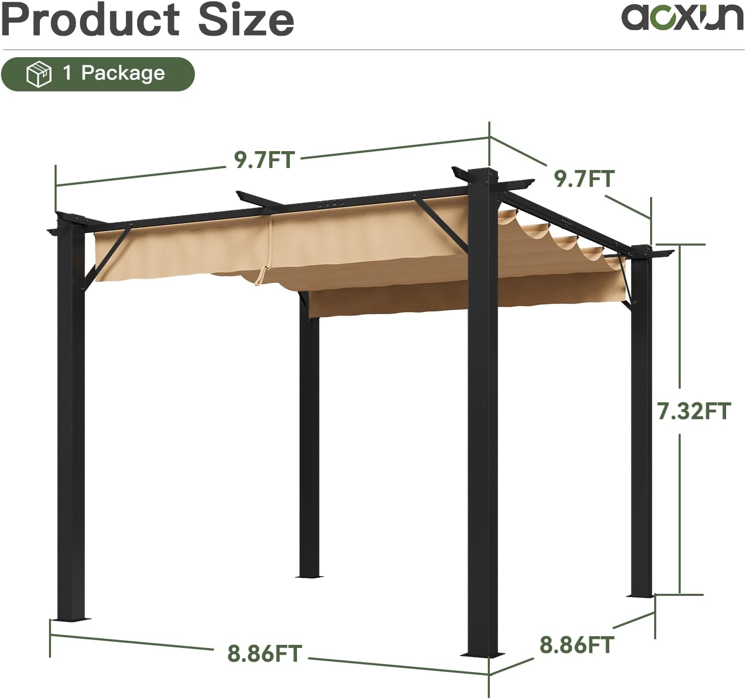 Retractable Pergola with Sun Shade Cover