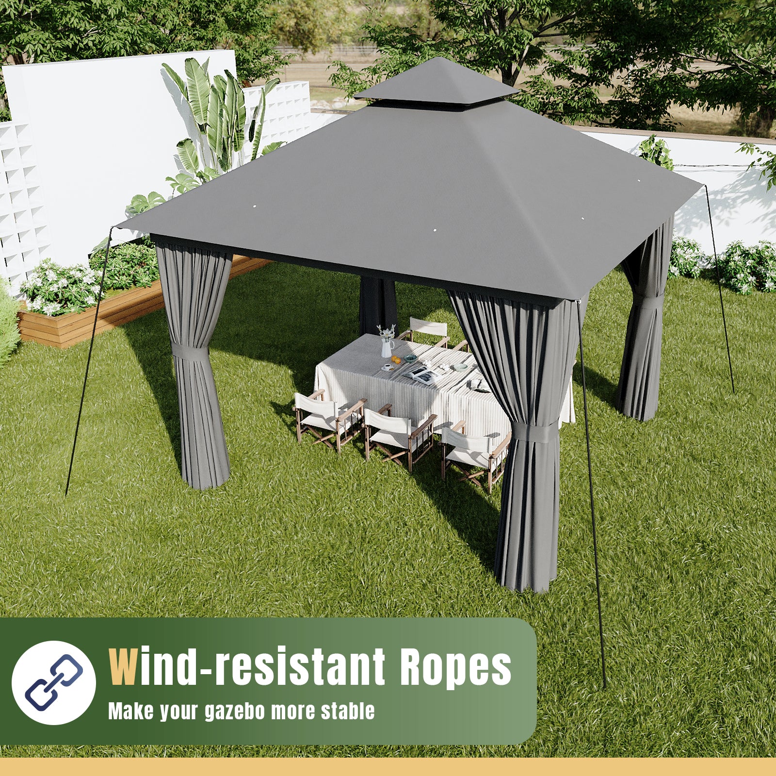 Outdoor Gazebo for Patio 10x10, Metal Frame Canopy with Double Roofs, Heavy Duty Party Tent and Shelter with Mosquito Netting and Privacy Screen for Backyard, Lawn, Garden, Deck (Grey)