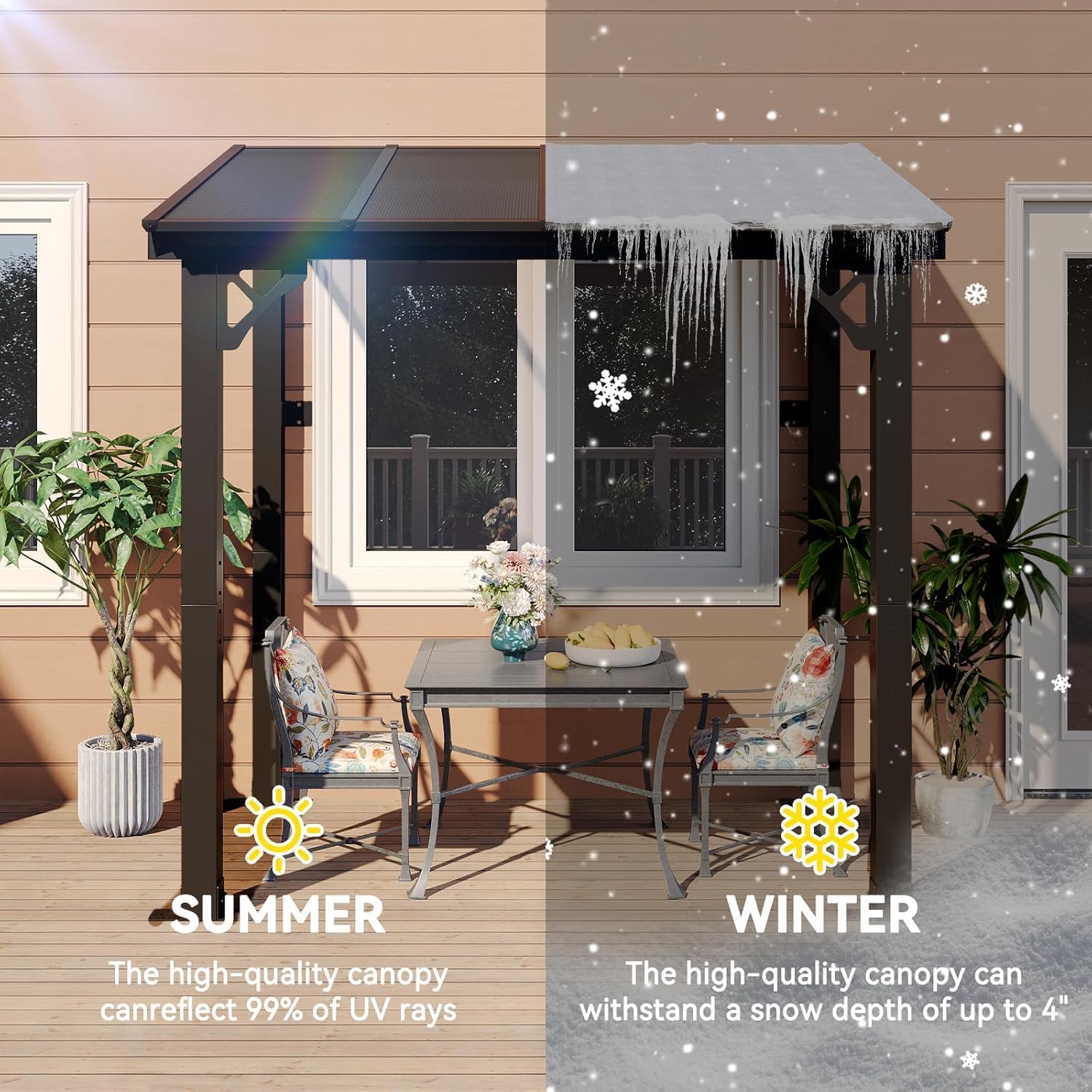 Aoxun 5’x 8’ Premium Gazebo with Aluminum Top Frame & Polycarbonate Panel, Wall Mounted Gazebos Pergola, Outdoor Patio Lean to Gazebo, Awnings with Sloped Roof, for Backyard, Porch, Deck