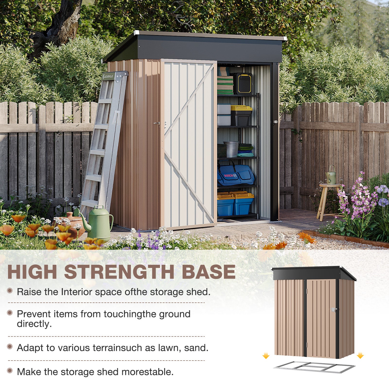 Aoxun 4.9x2.9 FT Outdoor Storage Shed - Metal Garden Shed with Base, Waterproof Garden Tool Shed with Lockable Doors, Perfect for Backyard, Patio, Poolside