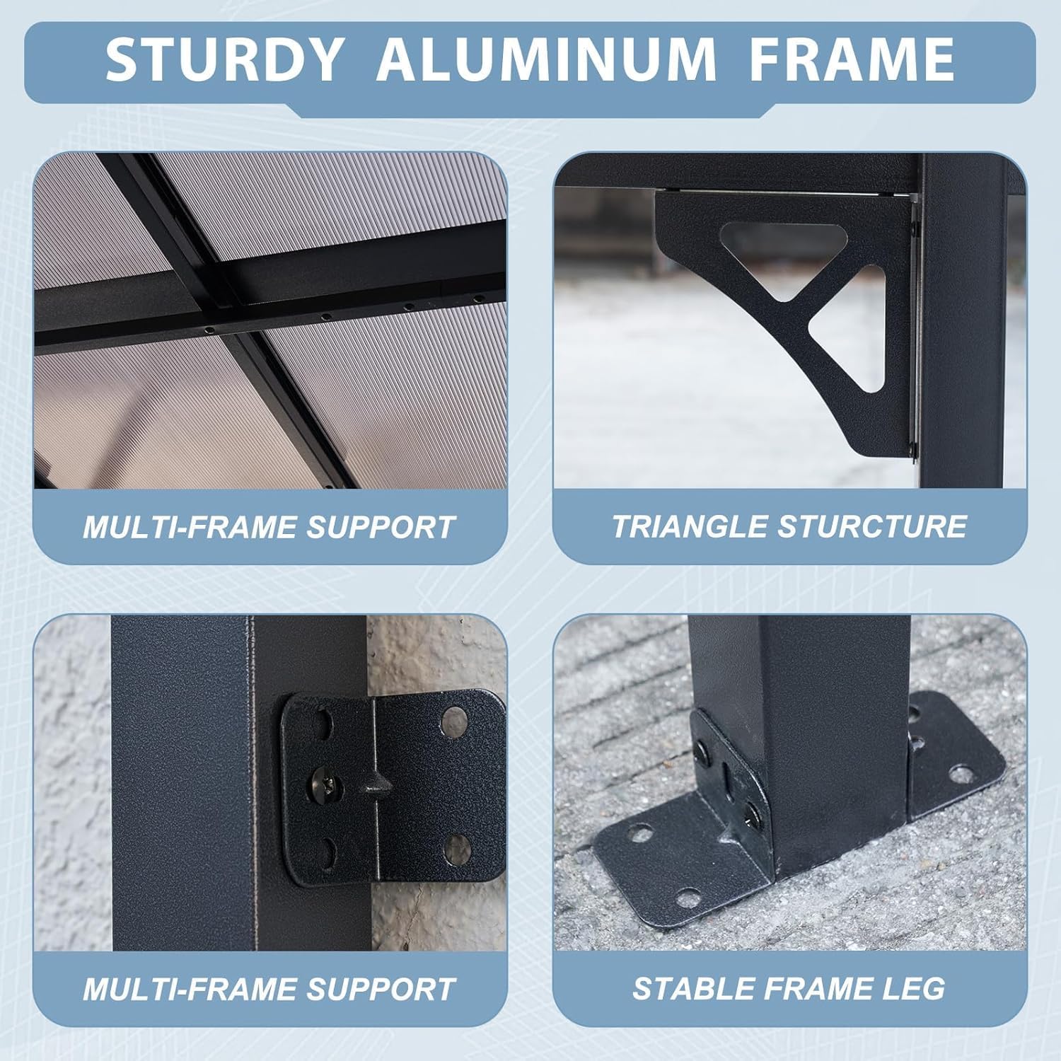 Aoxun 10’x 10’ Premium Gazebo with Aluminum Top Frame & Polycarbonate Panel, Wall Mounted Gazebos Pergola, Outdoor Patio Lean to Gazebo, Awnings with Sloped Roof, for Backyard, Porch, Deck