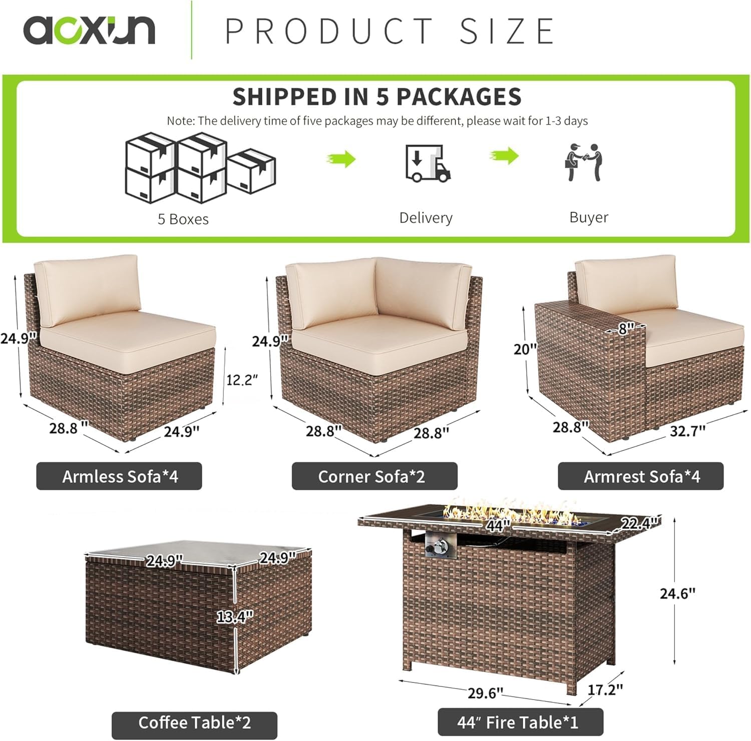 40" Wicker Propane Fire Pit Table, 50,000 BTU