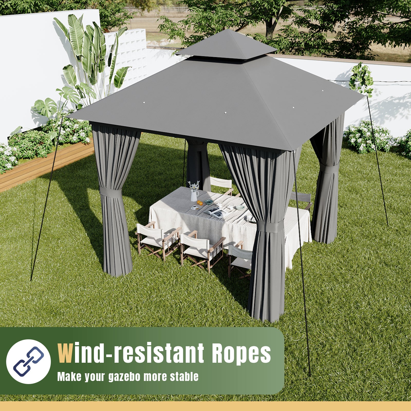 Outdoor Gazebo for Patio 8x8, Metal Frame Canopy with Double Roofs, Heavy Duty Party Tent and Shelter with Mosquito Netting and Privacy Screen for Backyard, Lawn, Garden, Deck (Grey)