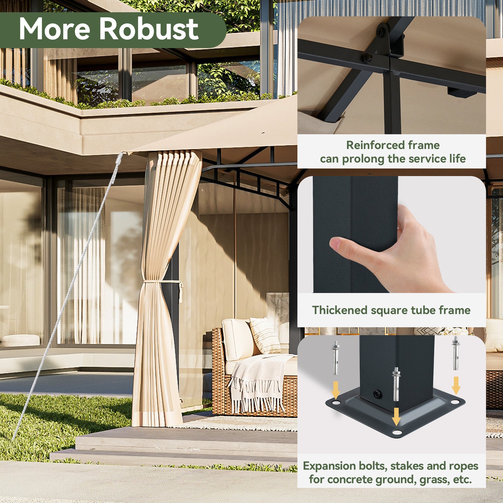 Outdoor Gazebo for Patio 10x13, Metal Frame Canopy with Double Roofs, Heavy Duty Party Tent and Shelter with Mosquito Nettings for Backyard, Lawn, Garden,Beige