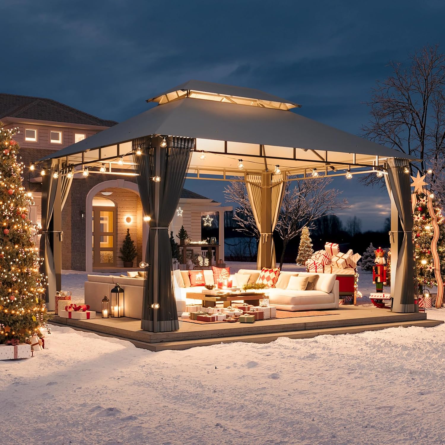 Soft Top Metal Frame Gazebo with Double Roofs