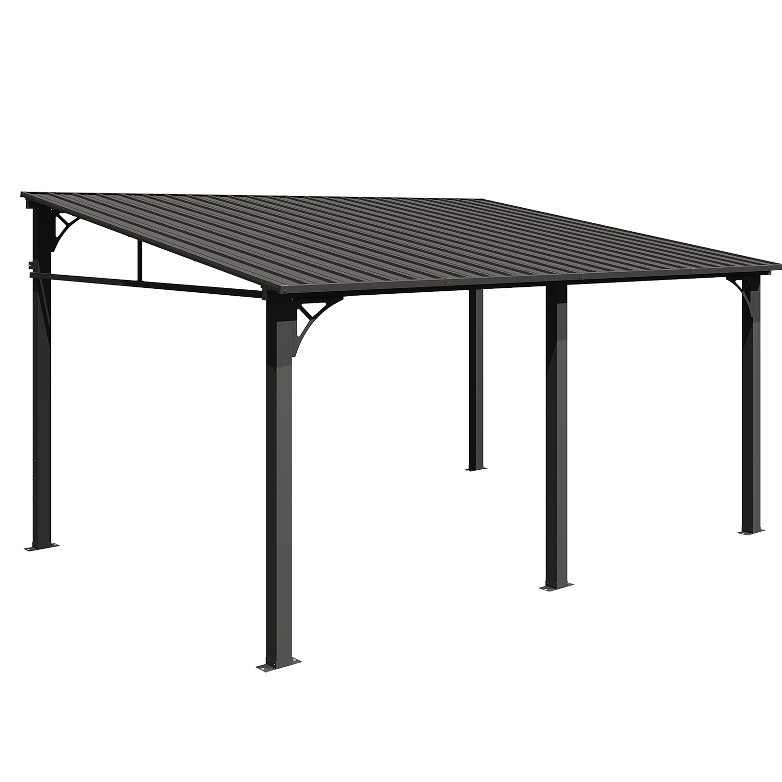 Aoxun 10' x 14' Lean to Gazebo, Upgraded Hardtop Outdoor Pergola with Sloping Galvanized Steel Roof, Large Wall-Mounted Heavy Duty Awnings for Patio, Backyard, Deck, Porch (Black)