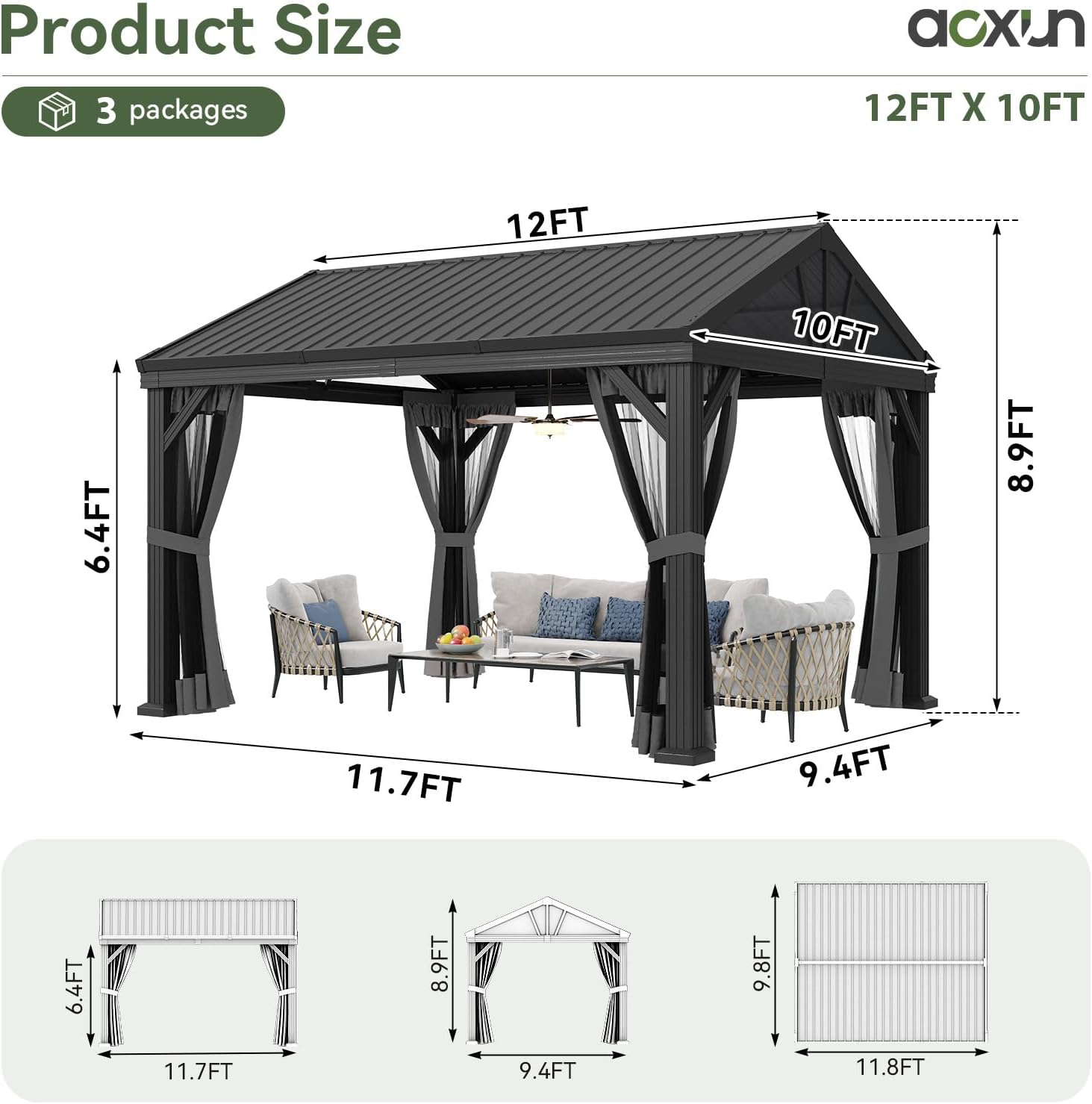 10' x 12' Aluminum Pavilion Gazebo with Gable Roof