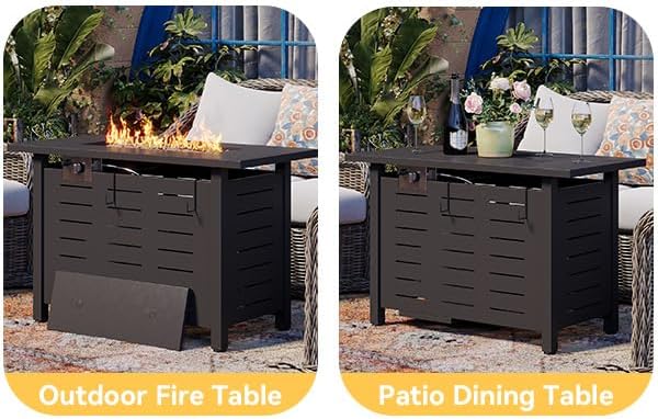 Aoxun 40" Outdoor Propane Fire Pit Table with Removable Lid - 50,000 BTU Patio Heater, Rectangle Gas Fire Pit with Lava Rocks & Waterproof Cover for Deck, Backyard, Garden,Black