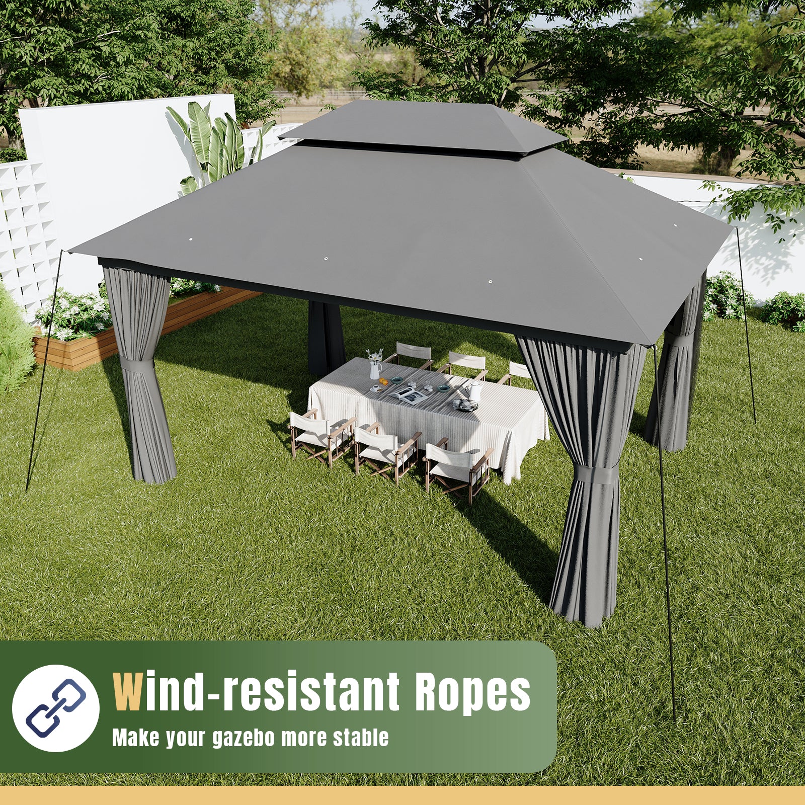 10'x13'Outdoor Gazebo,Double Roofs Metal Frame Canopy With Privacy Curtains For Backyard,Lawn,Garden,Gray