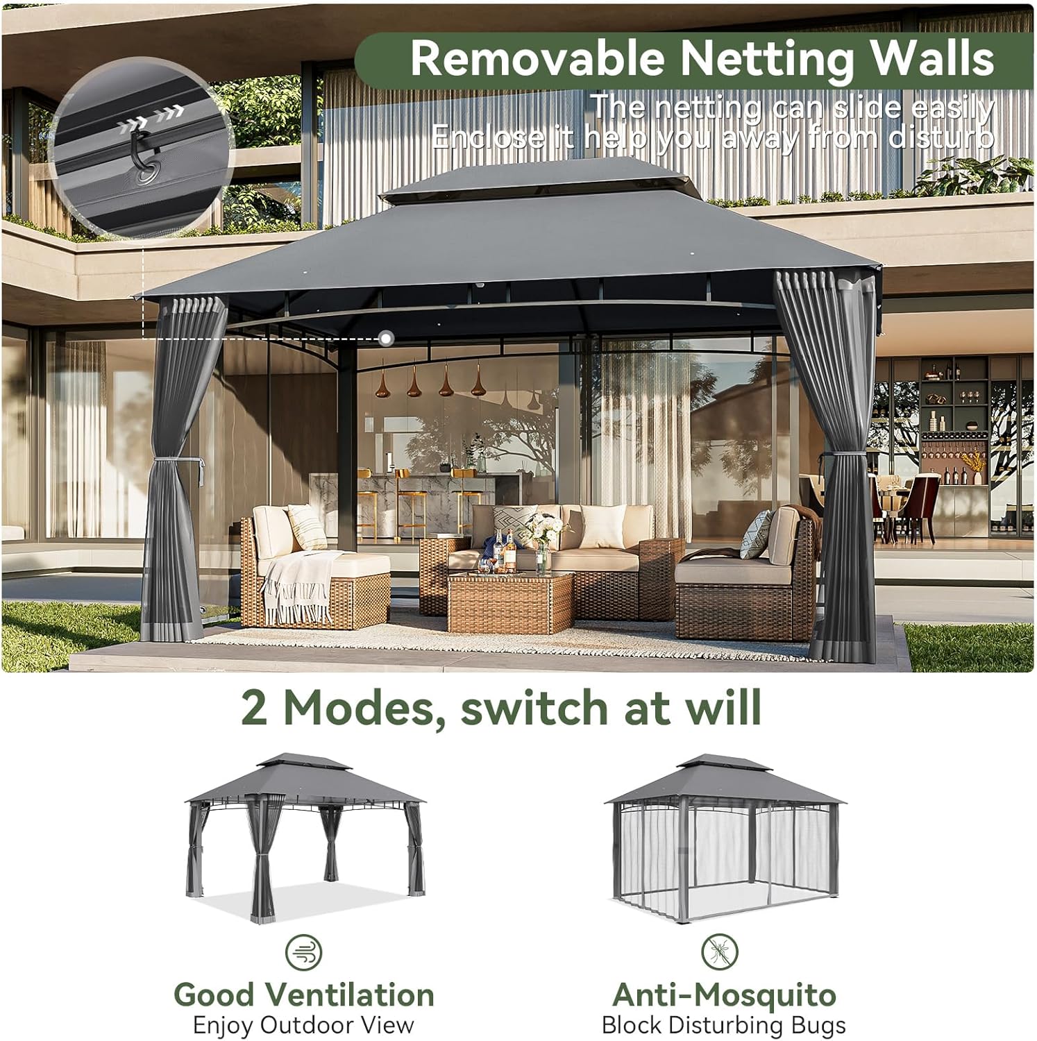 Soft Top Metal Frame Gazebo with Double Roofs