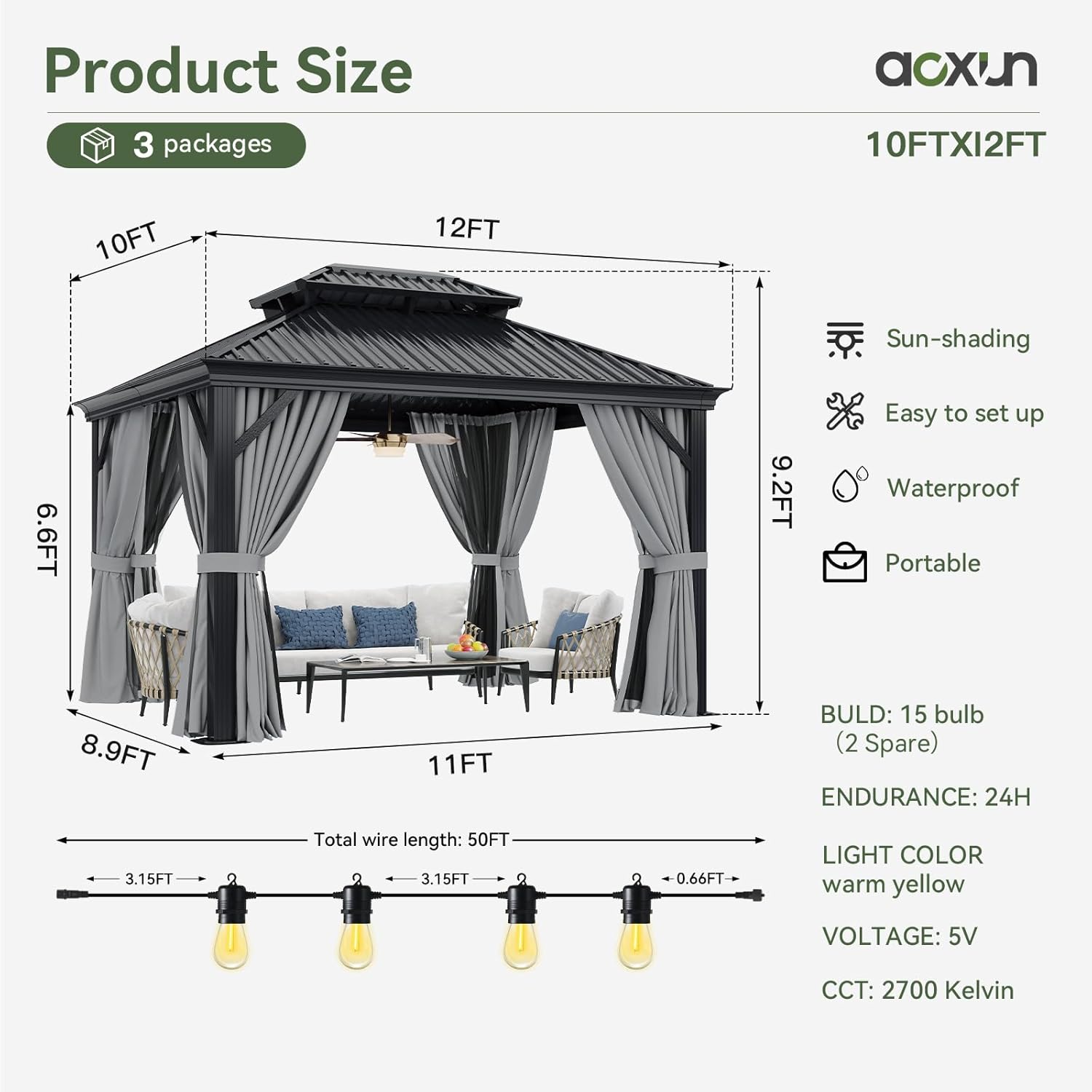 Hardtop Aluminum Gazebo with Rain Gutter