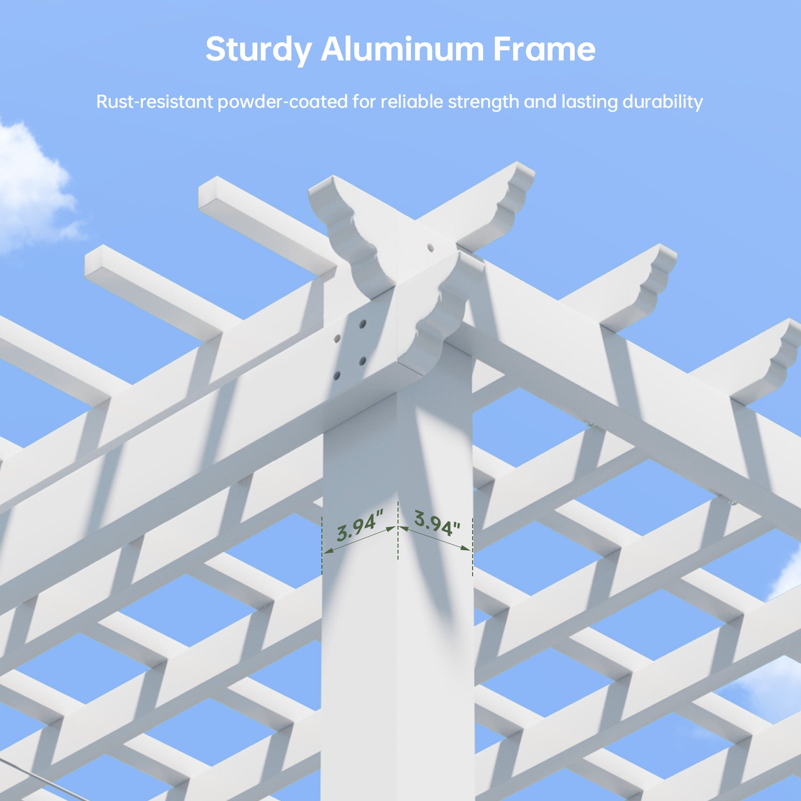 Aoxun 12' x 10' Outdoor Pergola with Trellis Roof & Adjustable Canopy,Aluminum Frame, All-Season Durability, High-Wind Rating, Shade for Patio, Deck, Garden, White