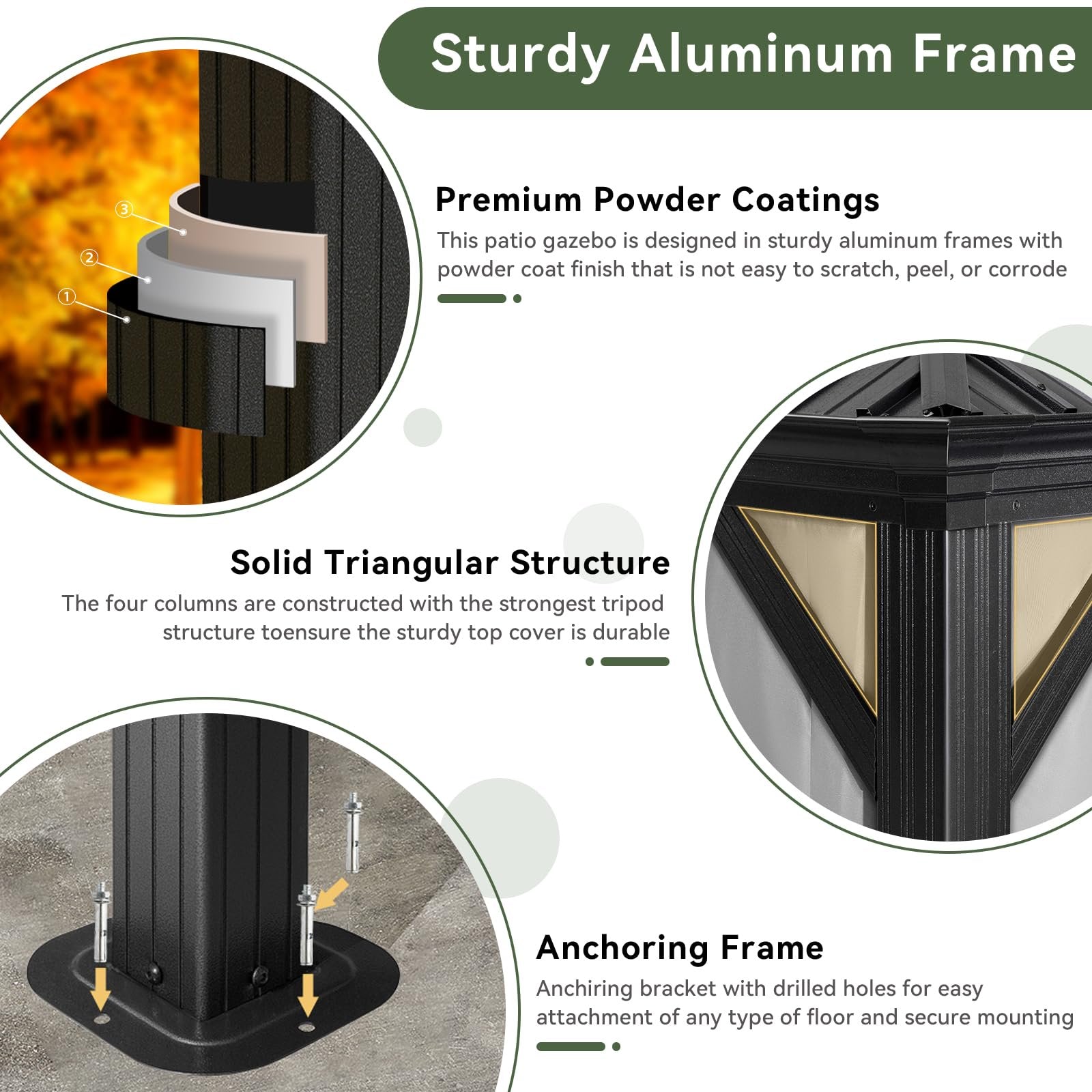 10' x 12' Hardtop Gazebo, Galvanized Steel Double Top, Permanent Aluminum Gazebo, Outdoor Metal Gazebo with Privacy Curtains and LED Outdoor Waterproof Hanging Lights, for Party, Garden, Deck