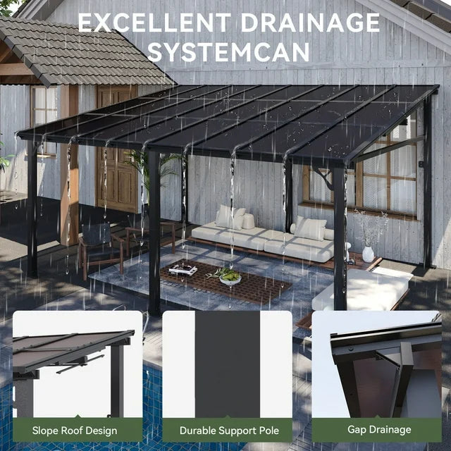 12' x 16' Gazebo for Patio, Large Wall-Mounted Heavy Duty Awnings, Gazebo Pergola with Sloped Roof, for Backyard