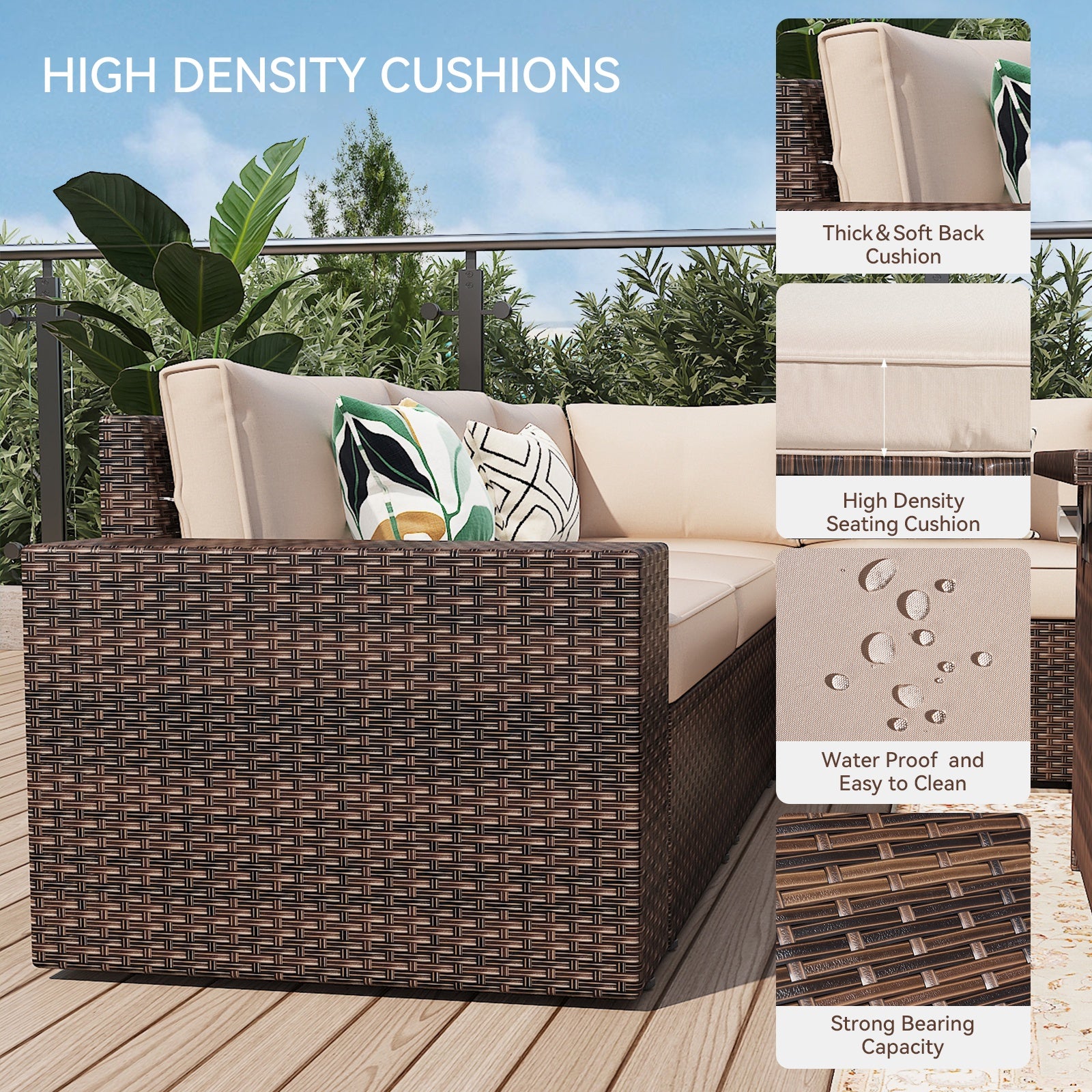 3 Pcs Patio Furniture Sets with Coffee Table,Patio Conversation Sets,Brown