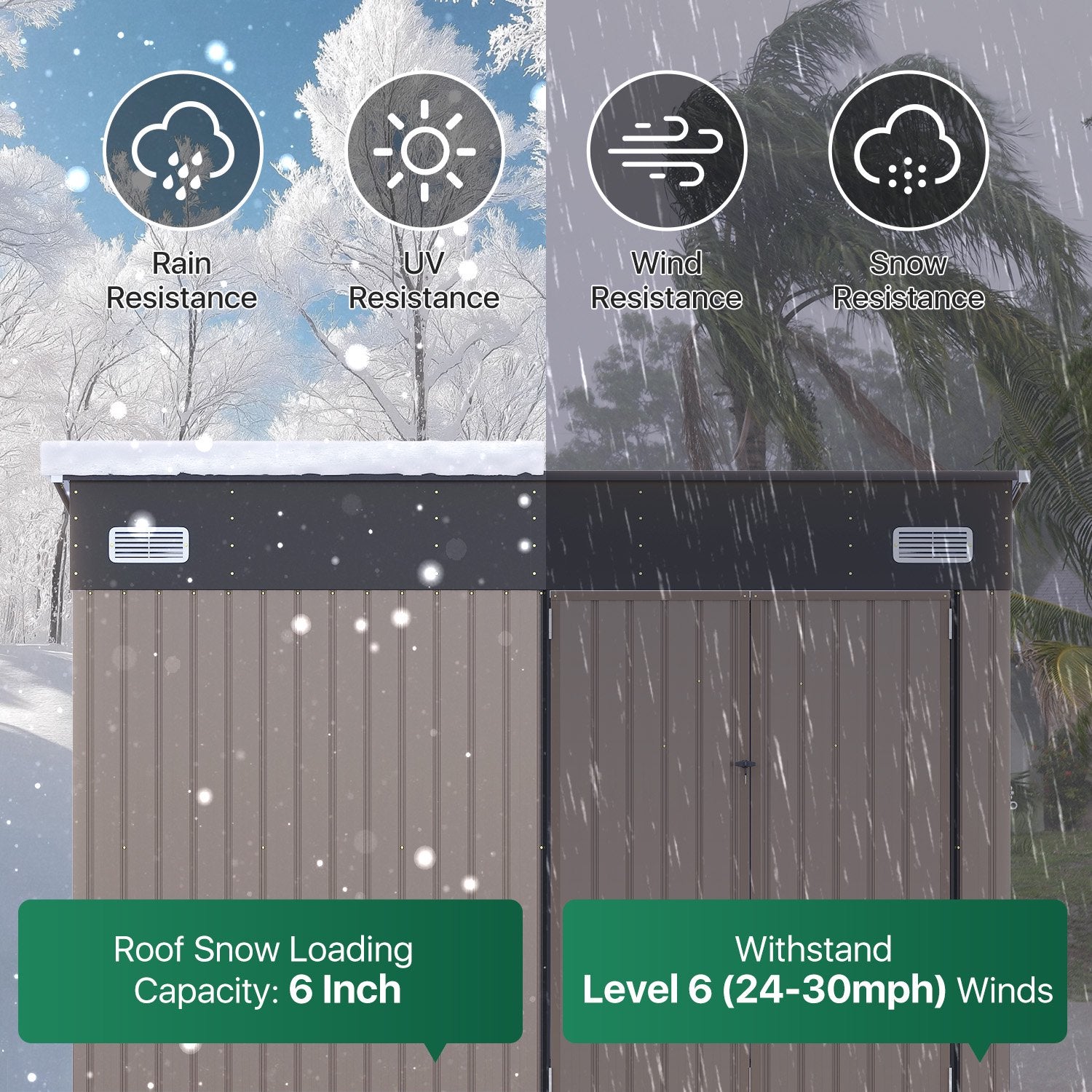 Clouddwell 10ft x 8ft Heavy-Duty Metal Storage Shed with 3 Doors, Lockable Lean-To Design, Weatherproof for Garden & Tools (Brown)