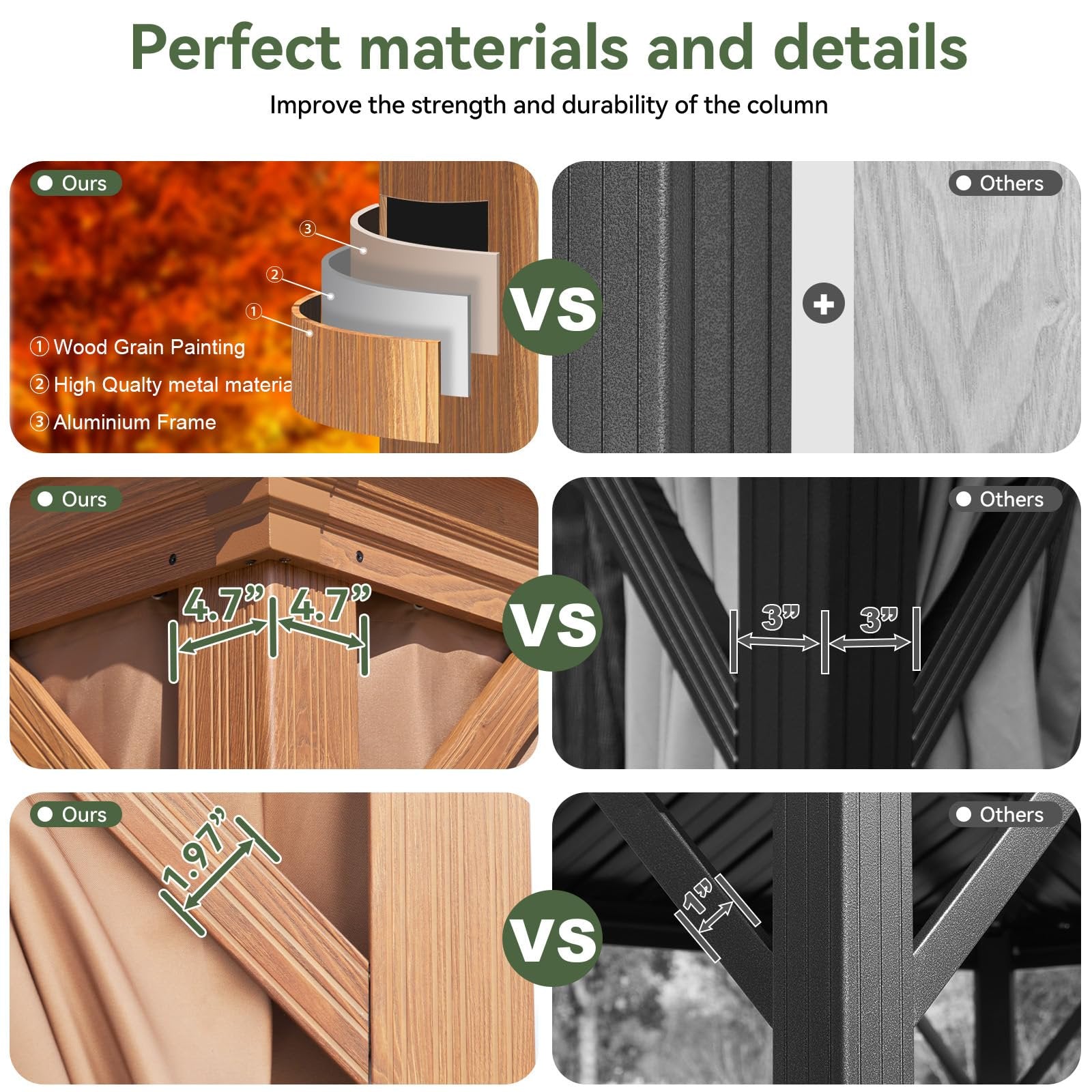 10' x 12' Hardtop Gazebo, Wooden Finish Coated Aluminum Frame Canopy, Galvanized Steel Double Top, Outdoor Permanent Metal Pavilion with Curtains and Netting, for Backyard, Patio and Deck