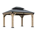 Clouddwell 12*10FT Upgraded Cedar Gazebo,Cedar Hard Roof Gazebo,with Double-Layer Galvanized Steel Roof,Suitable for Backyard,Desk,and Lawn.