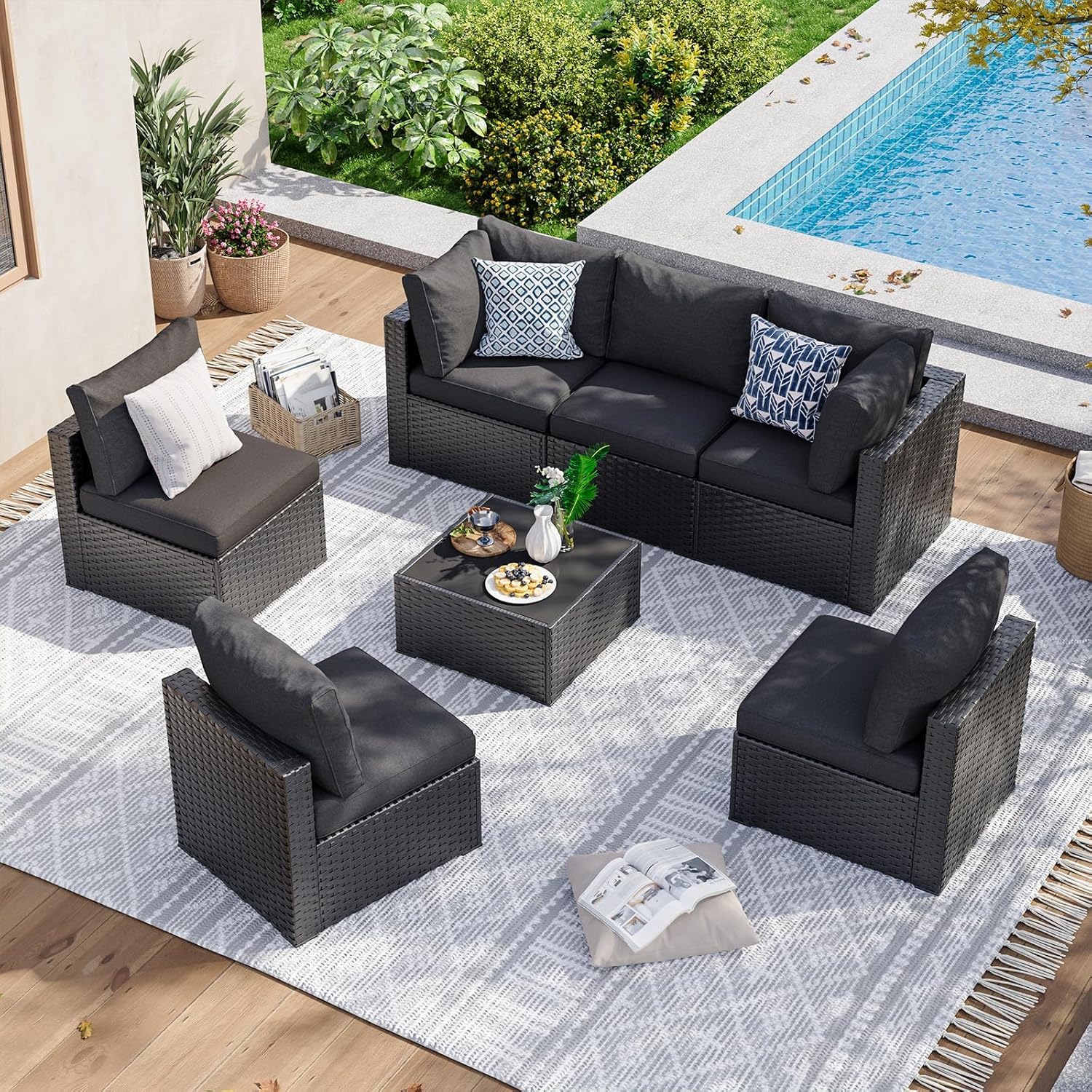 Wicker Sofa Set with 4'' Thickened Cushion