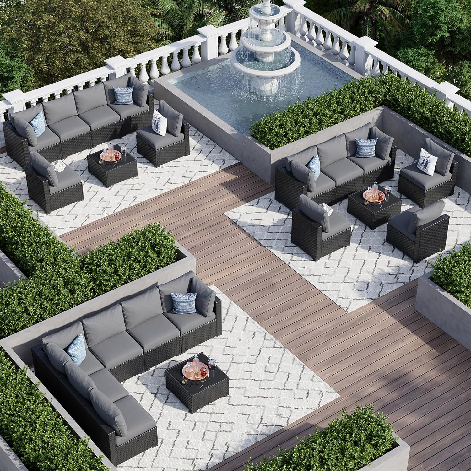 Wicker Sofa Set with 4'' Thickened Cushion