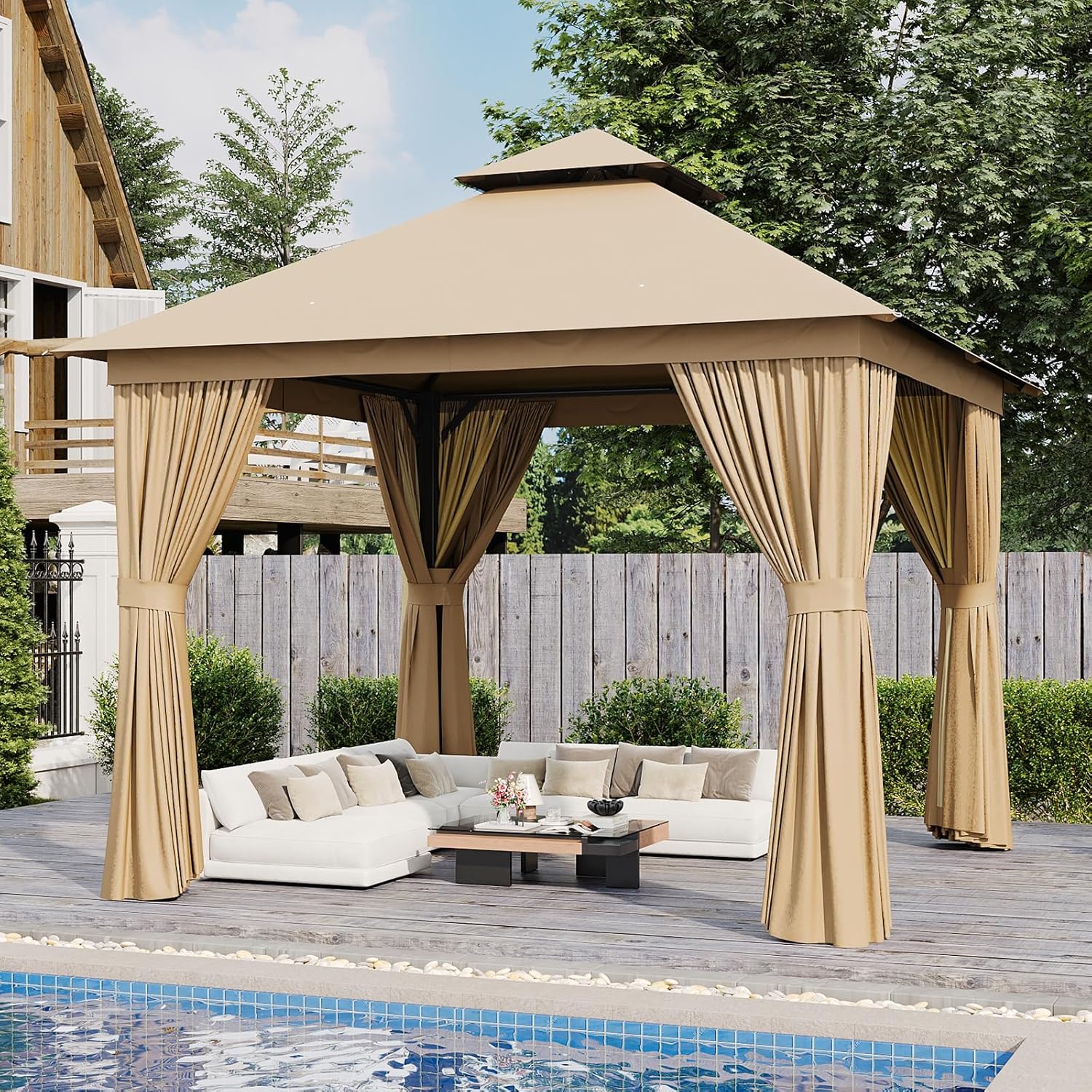 Soft Top Metal Frame Gazebo with Double Roofs