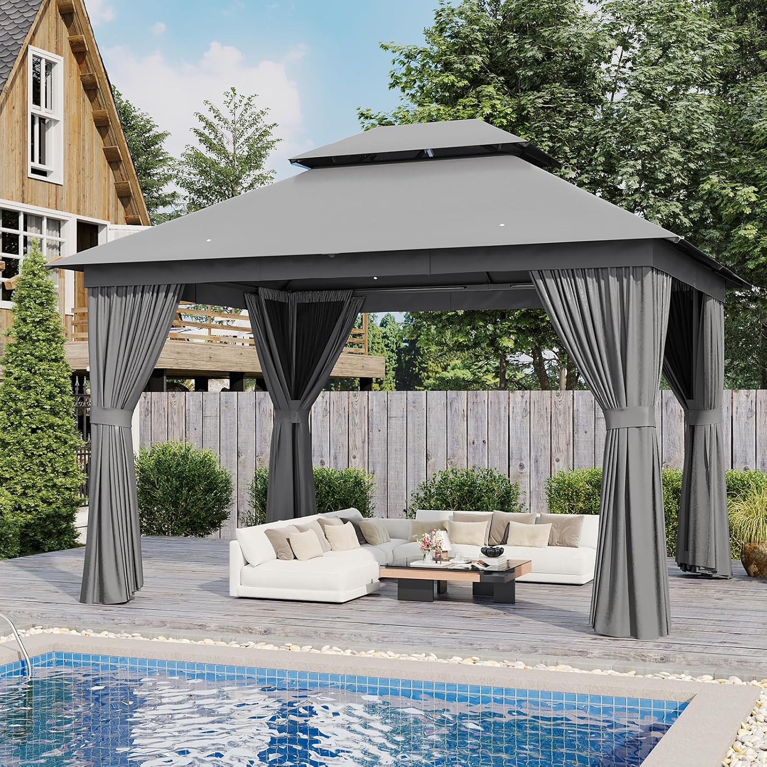 Soft Top Metal Frame Gazebo with Double Roofs